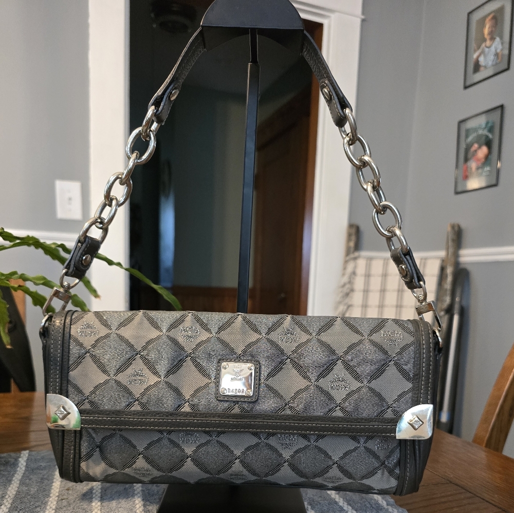 MCM RARE Gray Glitter Canvas Handbag in EUC - Picture 2 of 16